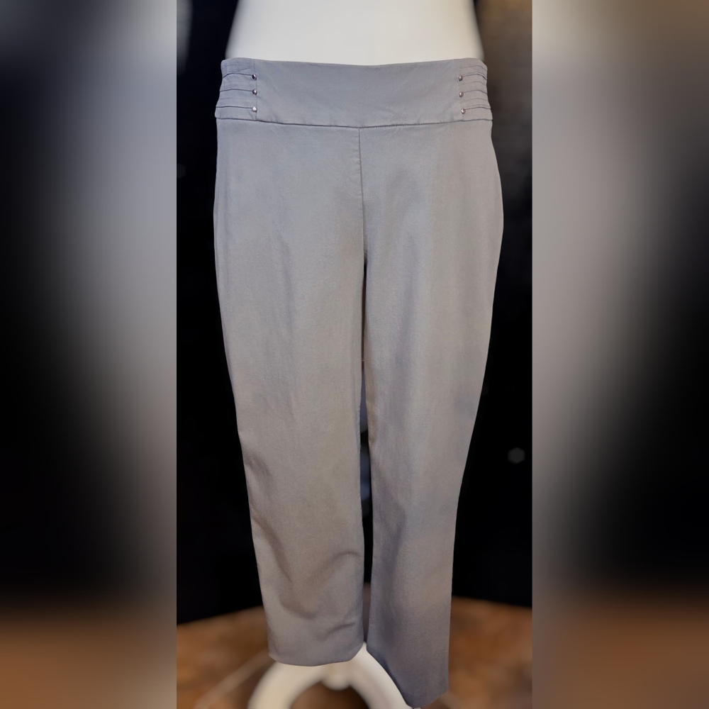 JM Collection NWOT Gray Tummy Control Pull On Pants Studded Waist Size M - Picture 2 of 9